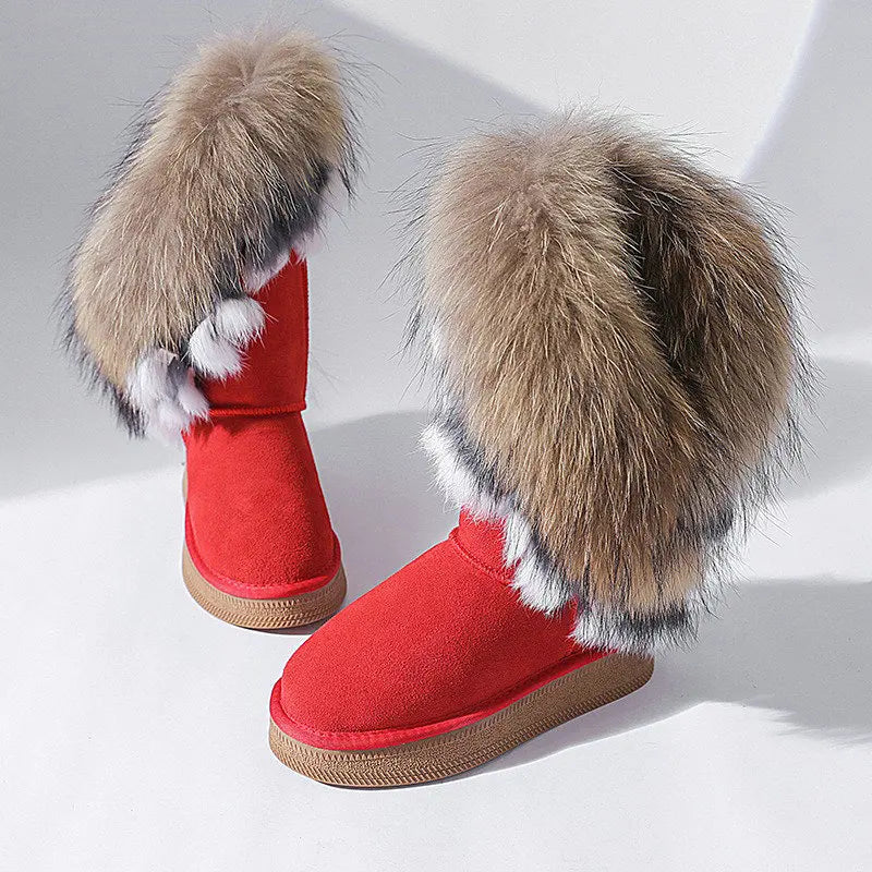 Genuine Leather Snow Boots Real Fur