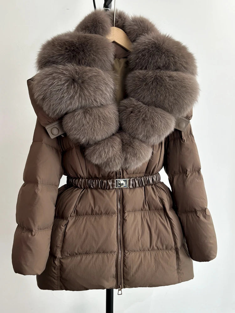 Real Fur Hood Mid Length Puffer Coats