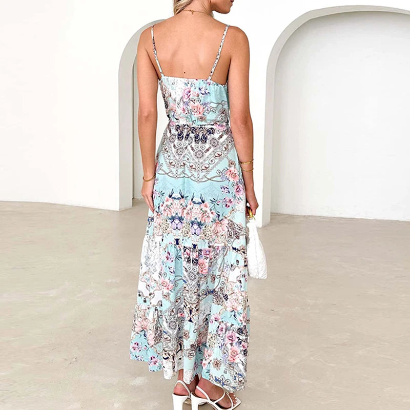 Floral Printed Loose  Slip Maxi Dresses