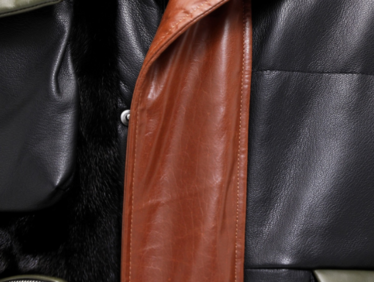 Genuine Leather Down Real Fur Big Pockets Mix Coat