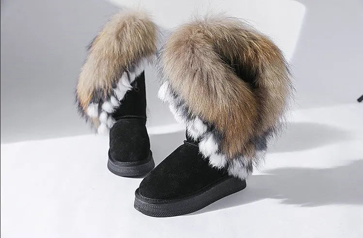 Genuine Leather Snow Boots Real Fur