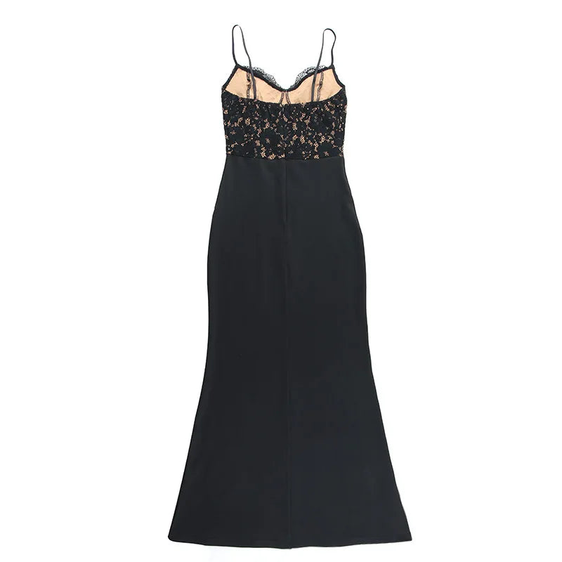 Lace Spaghetti Strap Sleeveless Maxi Dress