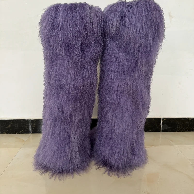 Fluffy Long Mongolian Real Fur Boots