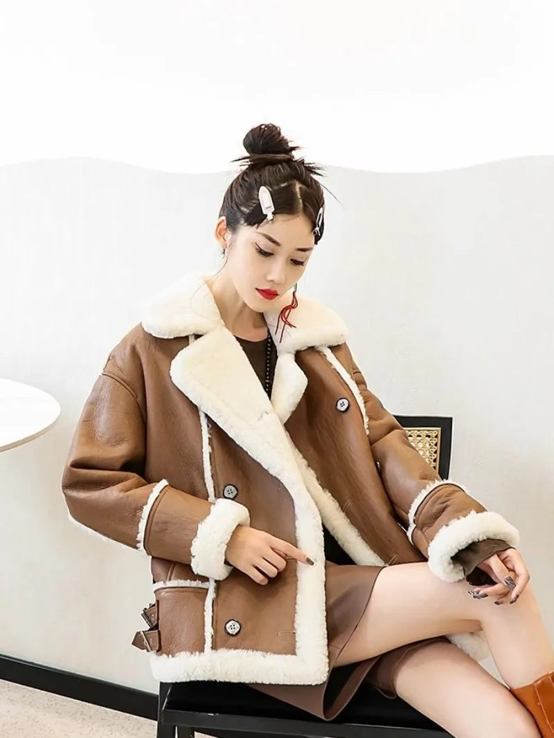 Genuine Leather Coats Real Shearling Fur Lining