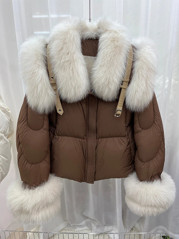 Goose Down Puffer Jackets Real Fur Collar & Cuffs