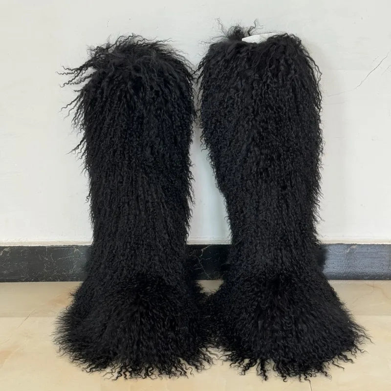 Fluffy Long Mongolian Real Fur Boots