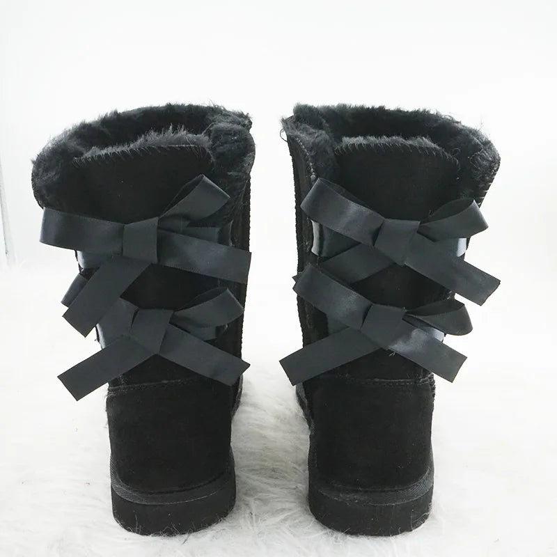 Genuine Leather Snow Boots Two Back Bow