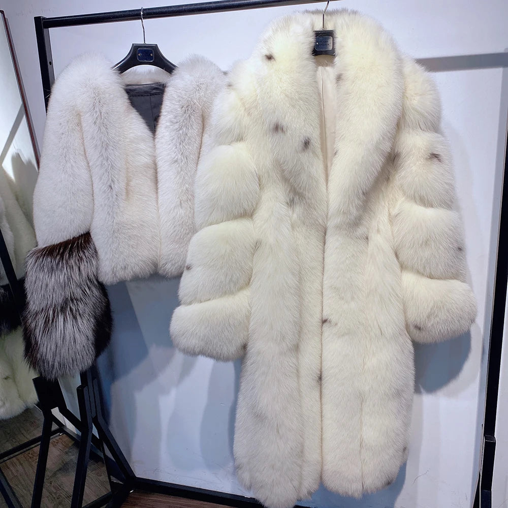 Luxury Polka Dot Long Real Fur Coats