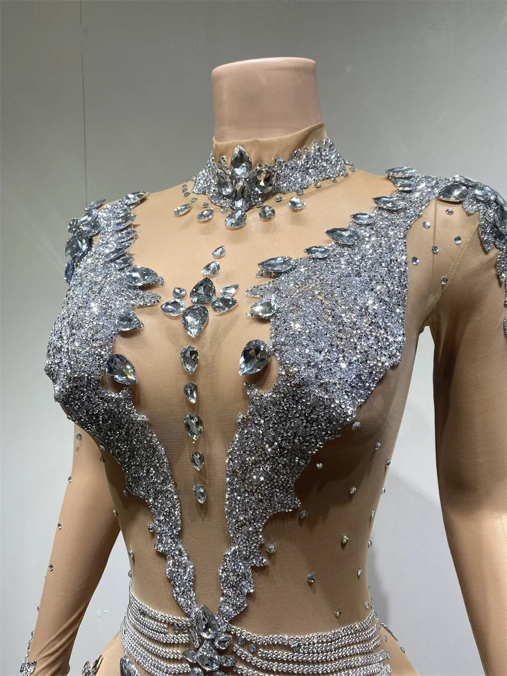 Diamond Mesh See Through Mini Dresses