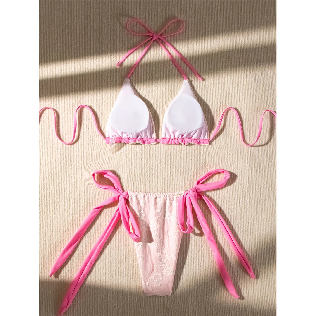 Pink Halter High Cut Bikini Set