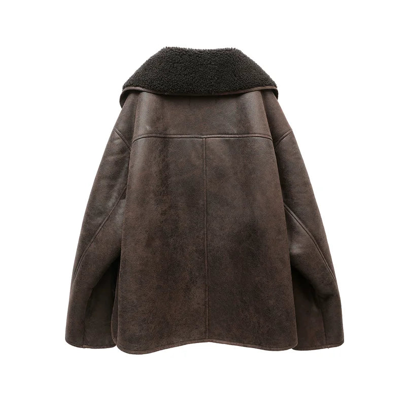 PU Leather Coats Faux Fur Wool