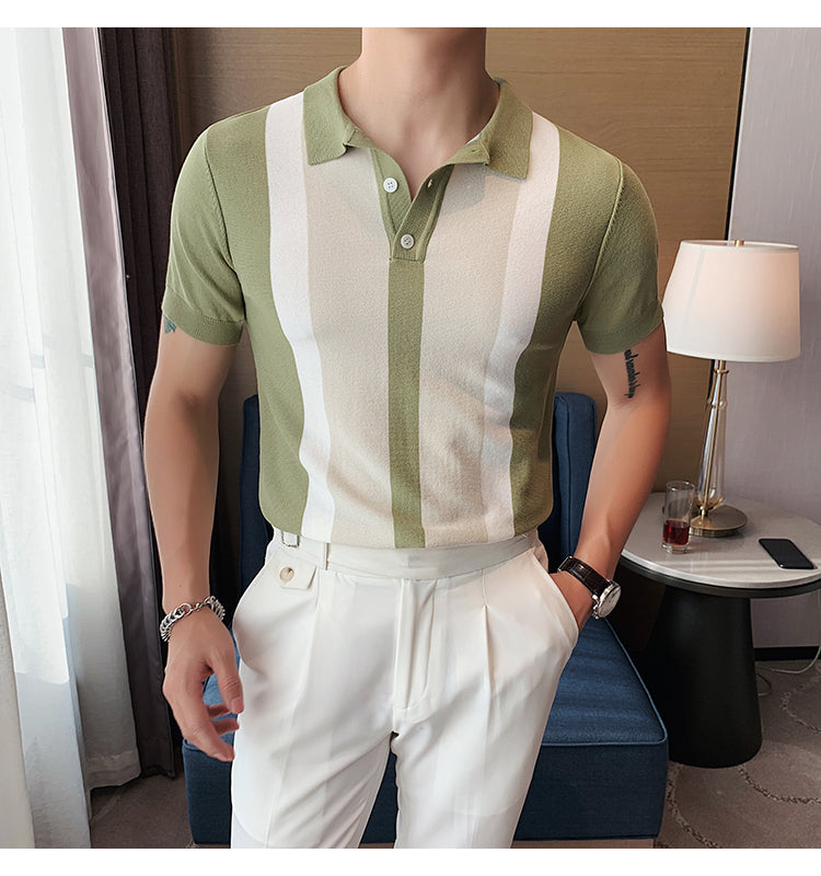 Knit Contrast Stripe Short Sleeve POLO Shirts