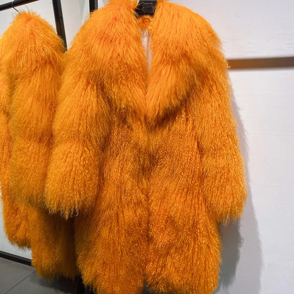 Real Mongolian Sheep Long Fur Coats