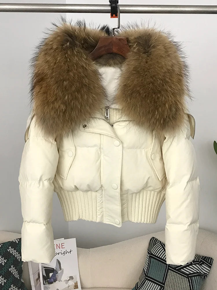 Real Fur Collar Duck Down Short Jackets