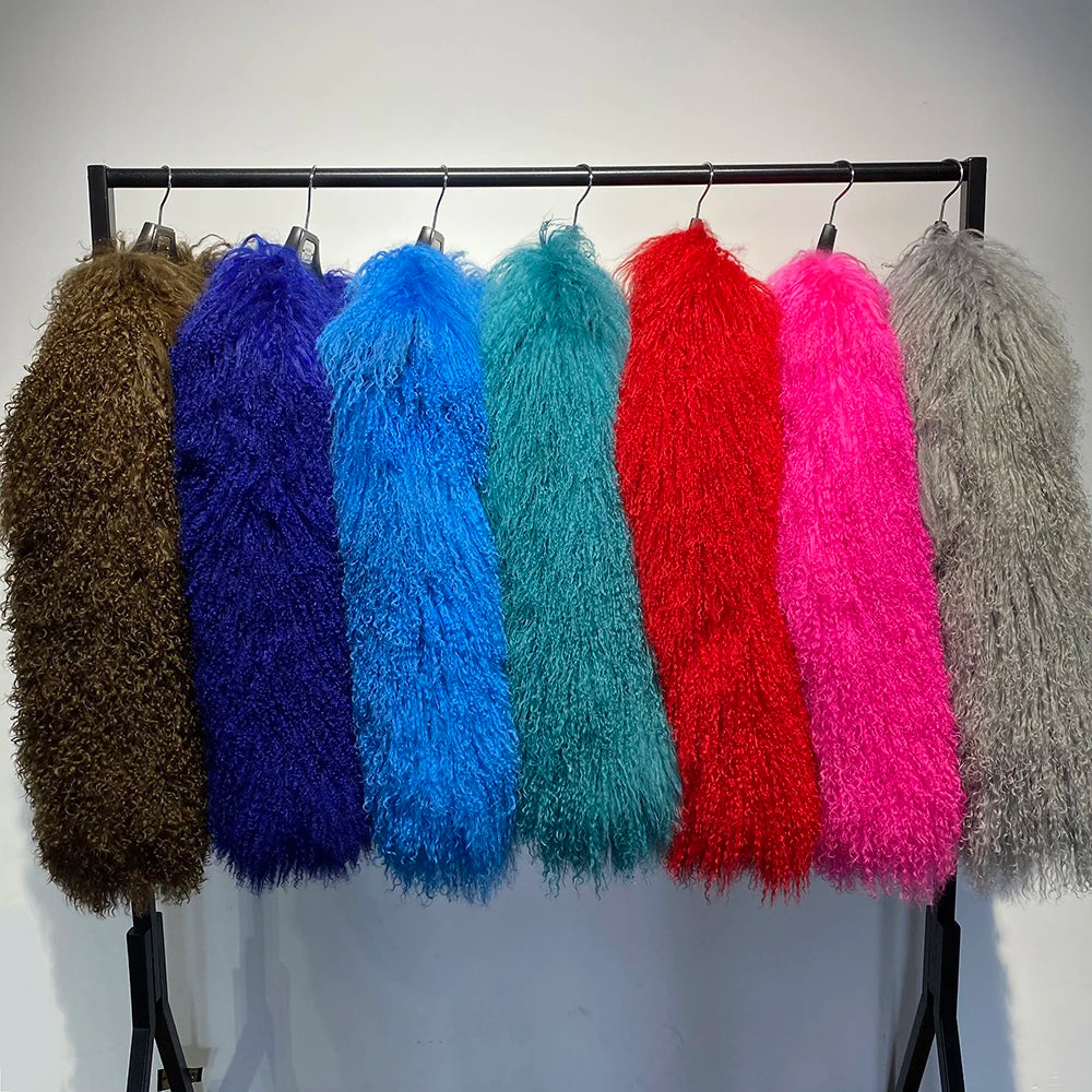 Real Mongolian Sheep Fur Coats Cropped