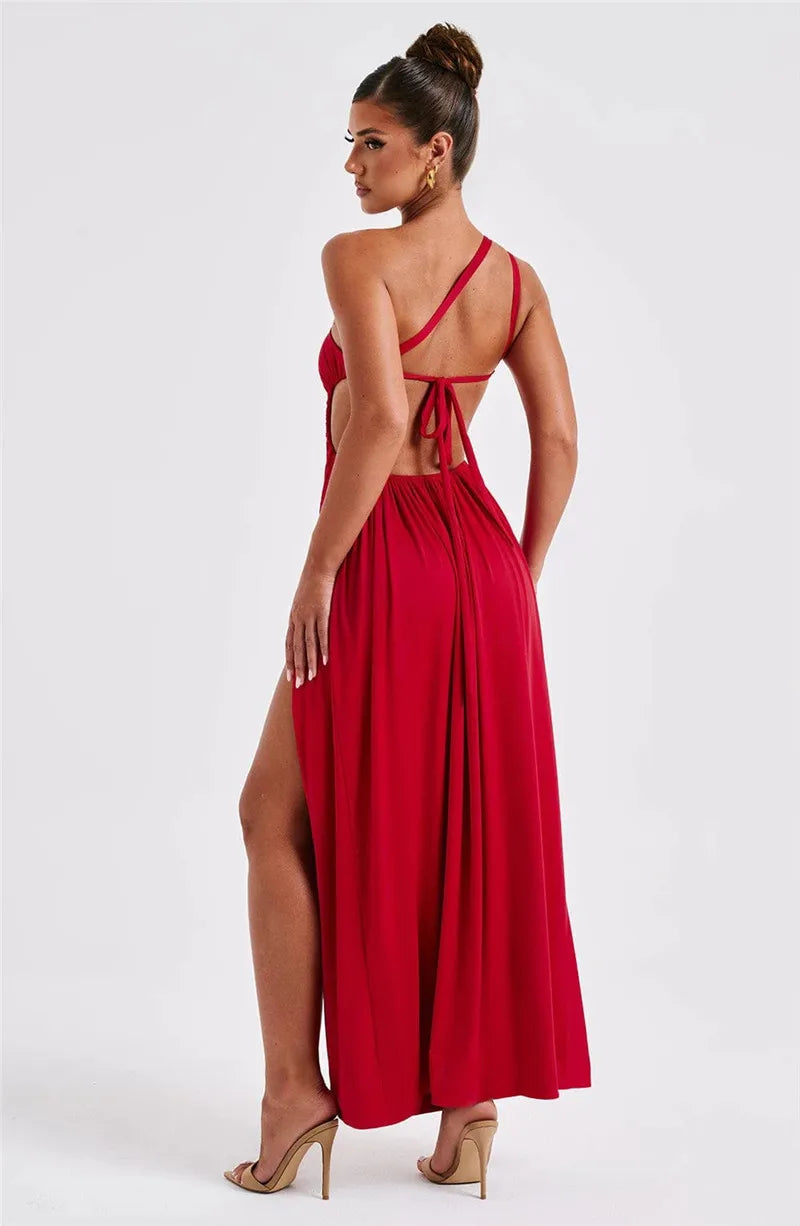 One Shoulder Side Slit Long Dresses