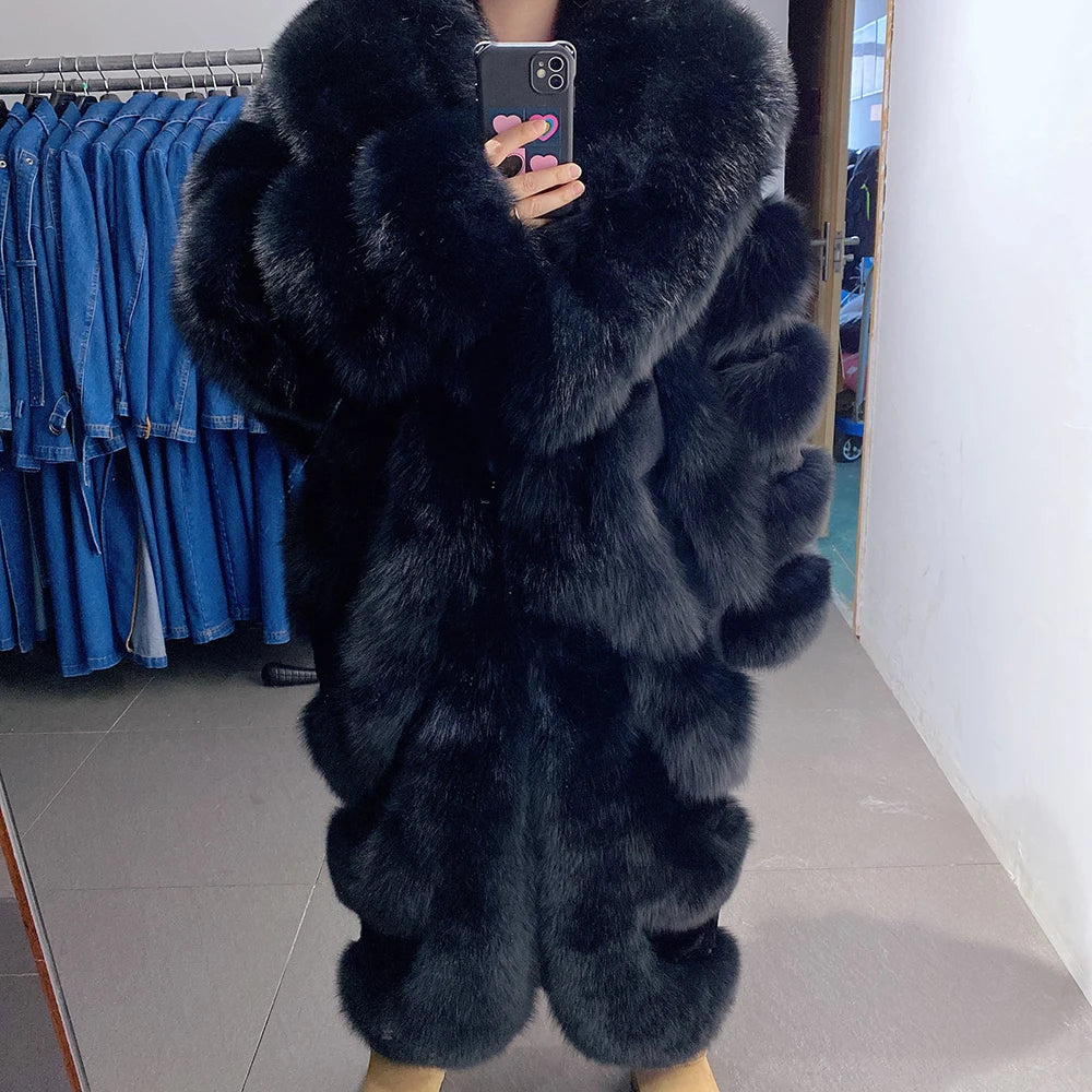 Luxury Pattern Long Real Fur Coats