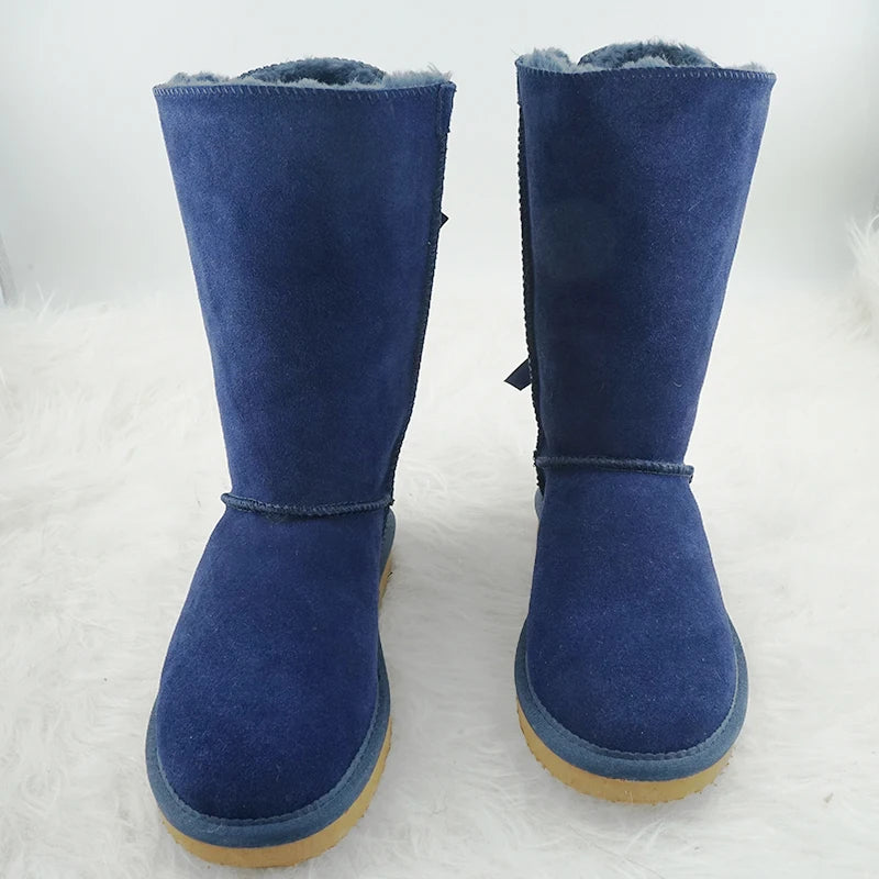 Genuine Leather Snow Boots 3 Back Bow