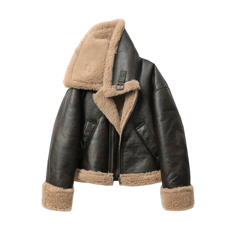 Double-sided Short PU Jacket Faux fur