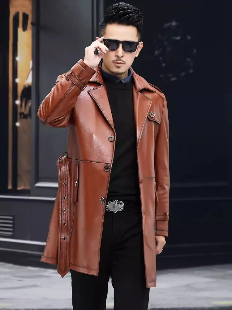 Genuine Leather Trench Coats Single Breasted