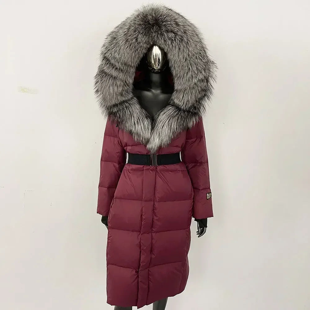 Real Fur Hooded X-long Duck Down Puffer Coats