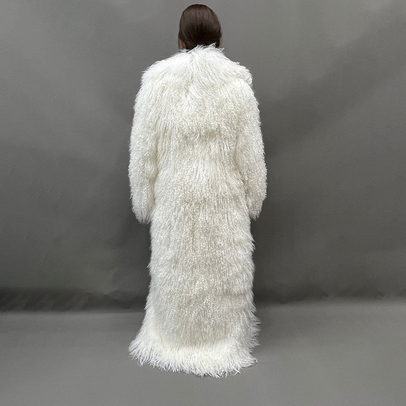 Real Mongolian Wool Fur Floor Length Coats