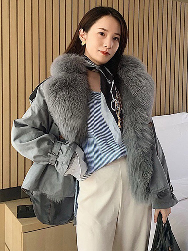 Real Fur Collar & Rabbit Fur Lining Oversize Coats