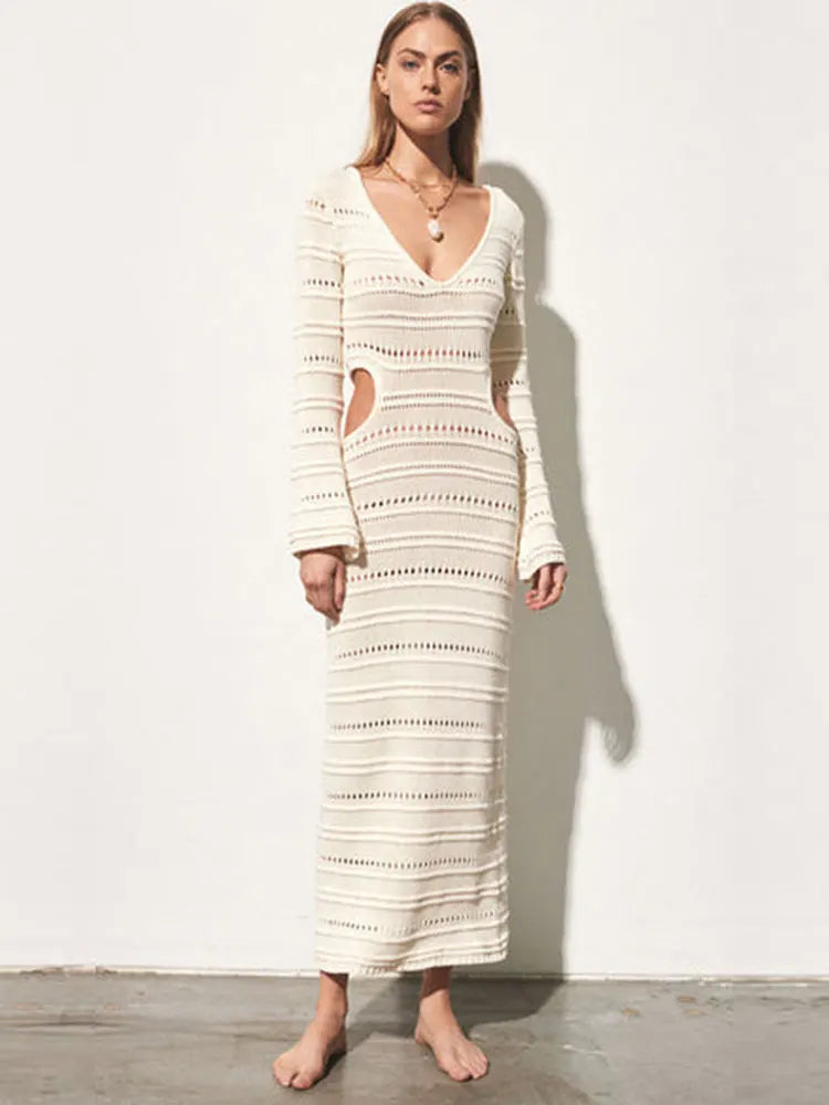 V Side Cut Out Sleeved Maxi Dresses