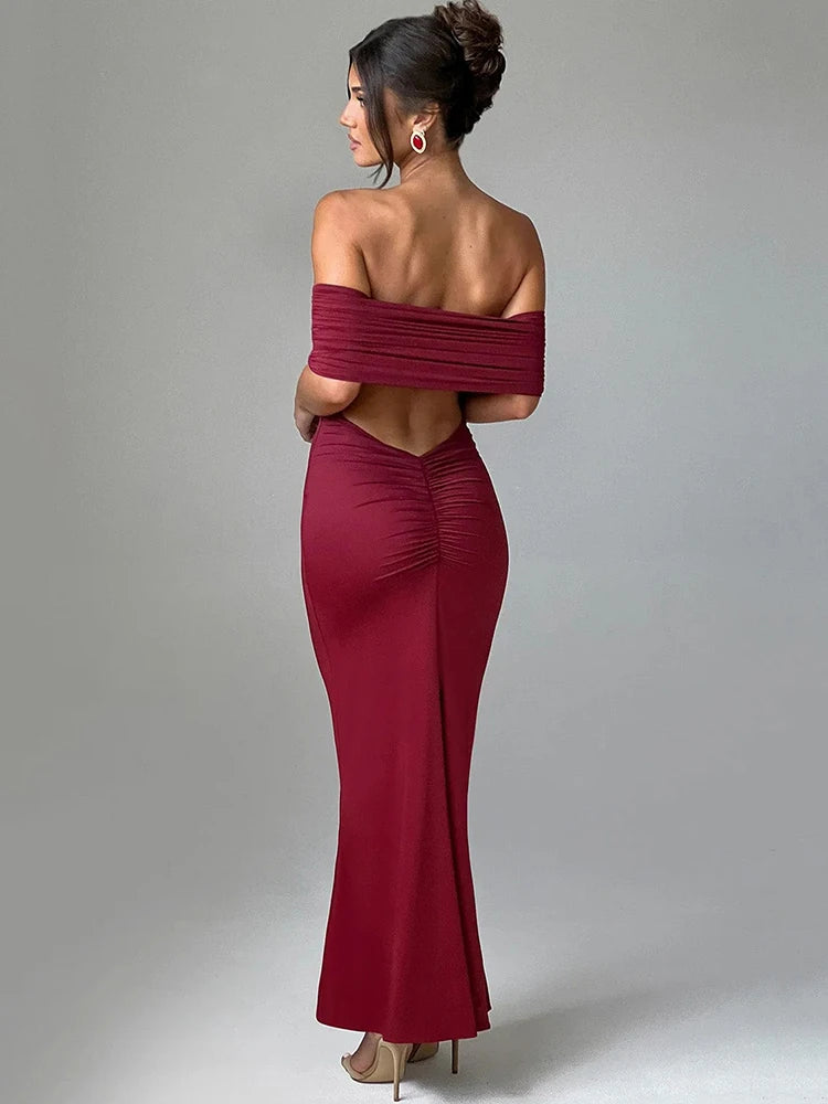 Off-shoulder Sleeveless Backless Maxi Dresses