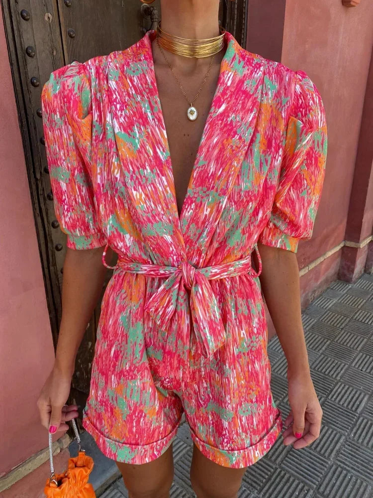 V Puff Short Sleeve Blazer Rompers