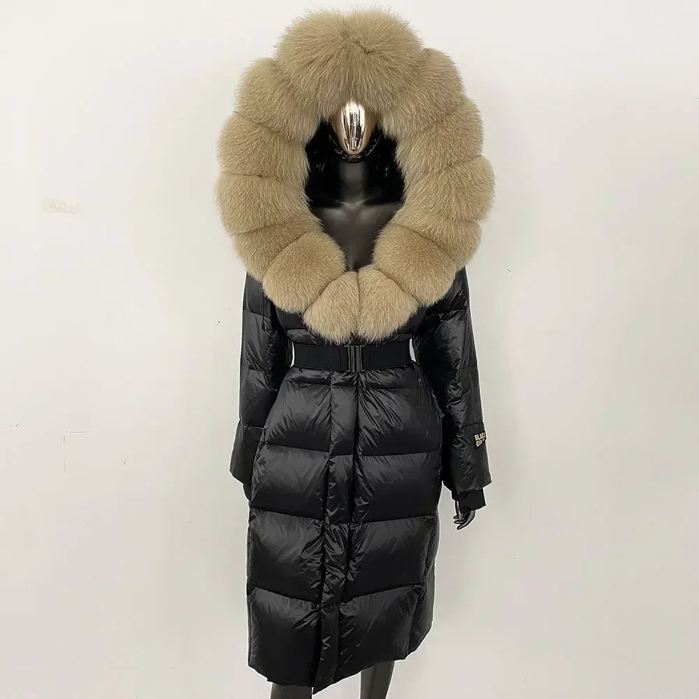 Real Fur Hooded X-long Duck Down Puffer Coats