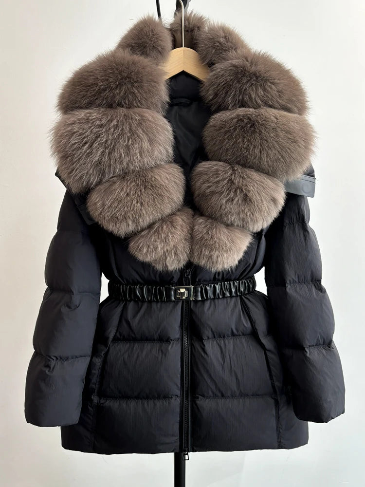 Real Fur Hood Mid Length Puffer Coats