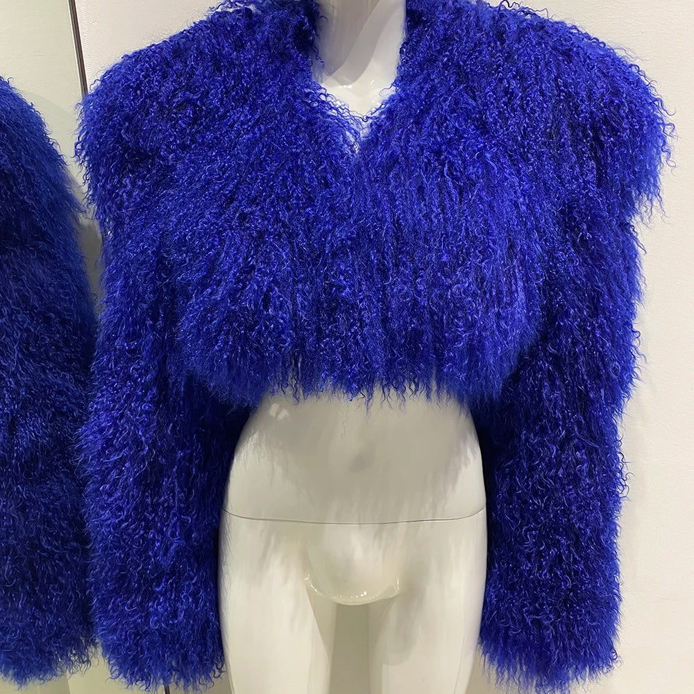 Real Mongolian Sheep Fur Coats Cropped