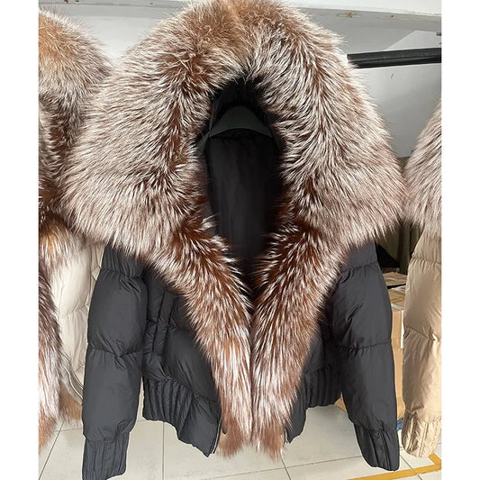 Duck Down Puffer Coats Real Fur Collar Parka