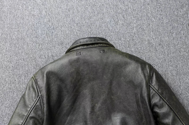 Green Genuine Leather Flight Jacket