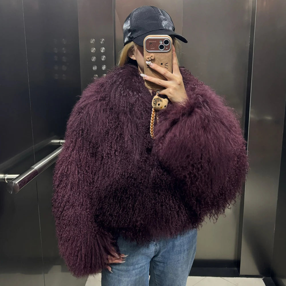 Cropped Real Mongolian Sheep Fur Coats