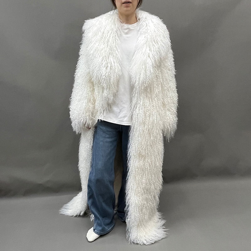 Real Mongolian Wool Fur Floor Length Coats