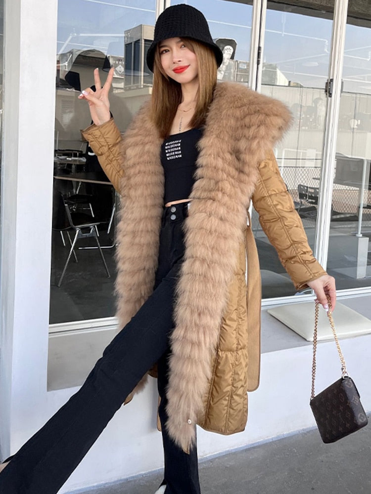 Real Fur Big Collar Goose Down Puffer Trench Coats