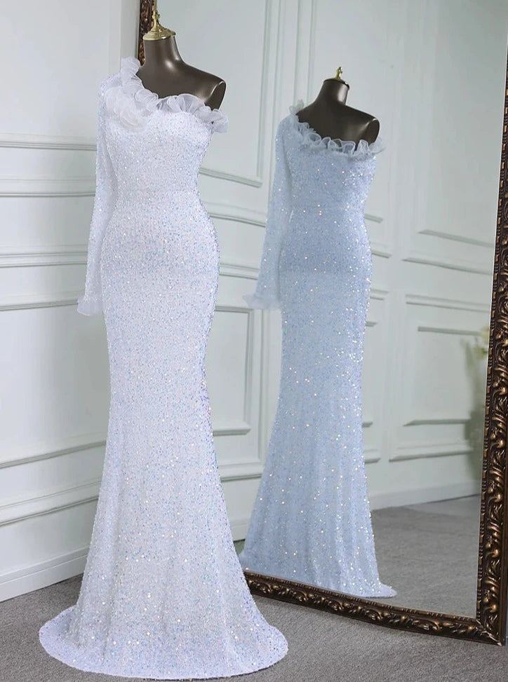 Sequins One Sleeve Lace Floor-Length Dresses