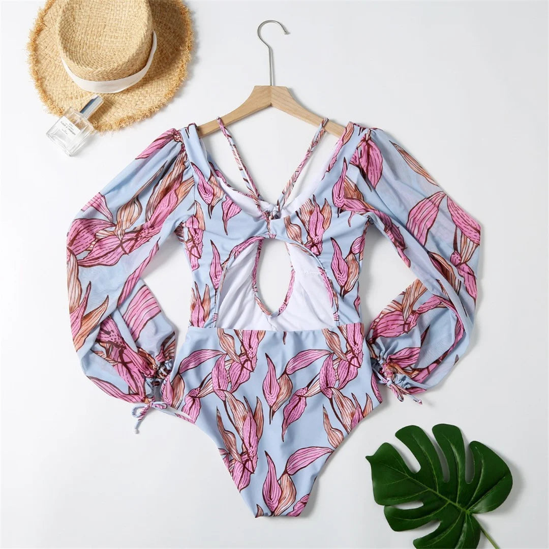 Cut Out Long Sleeve One Piece Swimsuits