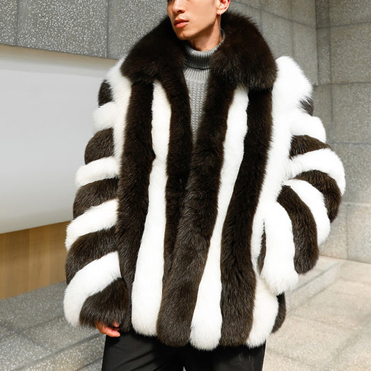 Black & White Pattern Real Fur Coat