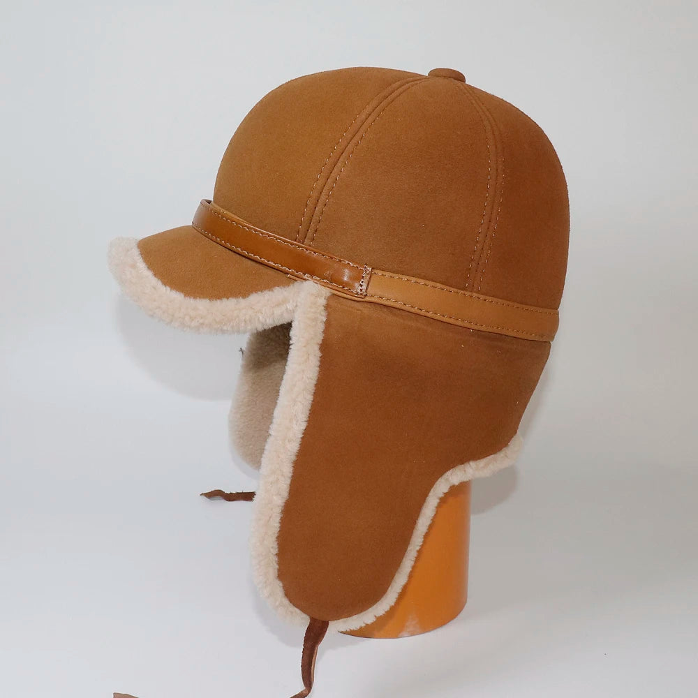 Genuine Leather Shearling Earflaps Bomber Hats