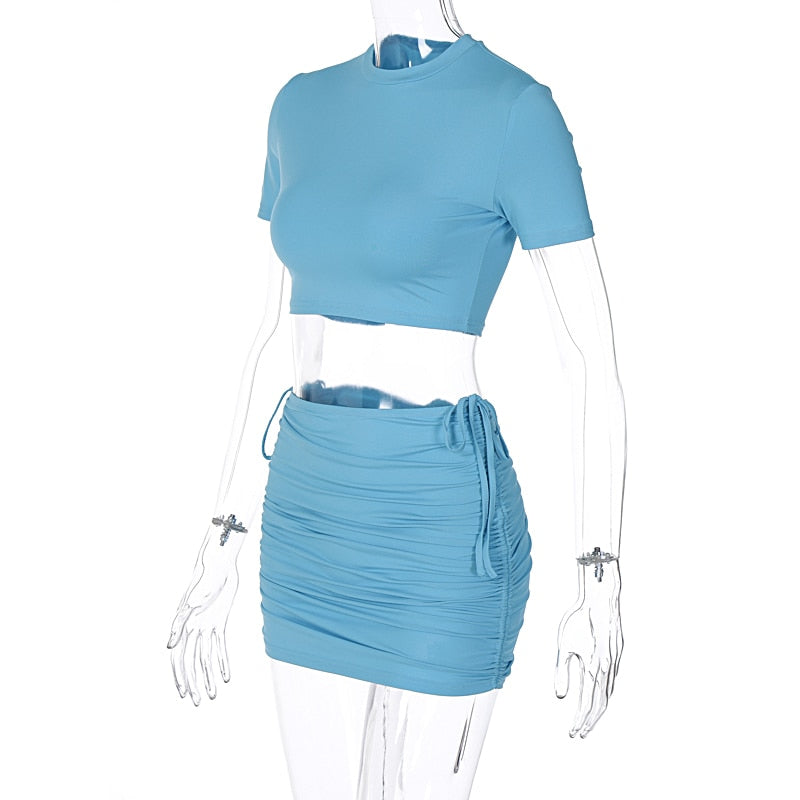 Short Sleeve Crop Top & Mini Skirts Sets