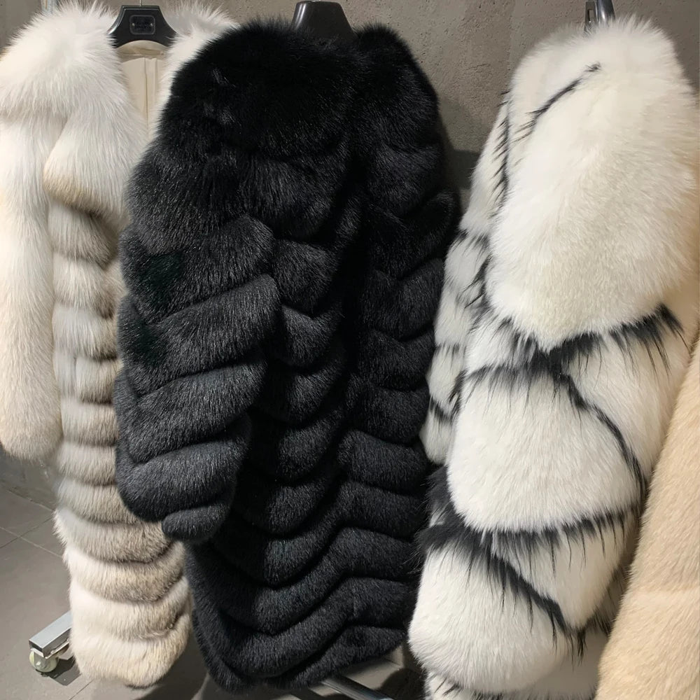 Long Pattern Natural Real Fox Fur Coats