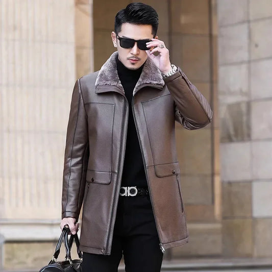 Genuine Leather Coats Mid Length Real Wool Liner