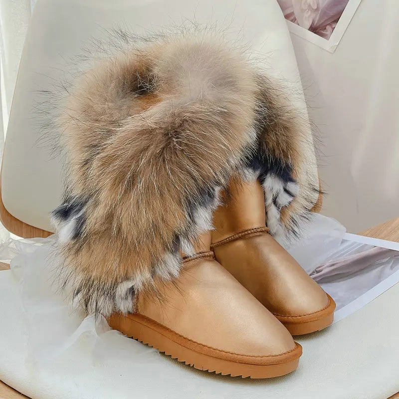 Genuine Leather Snow Boots Real Fur