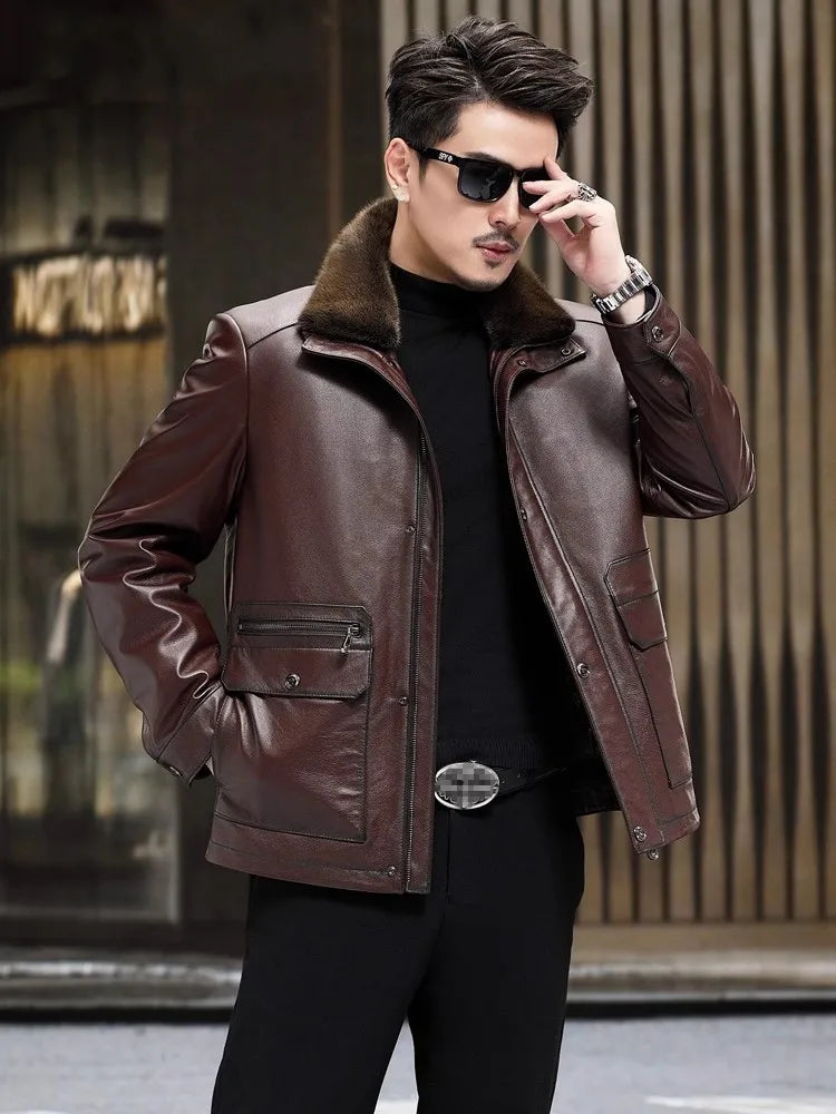 Genuine Leather Jackets Down or Mink Fur Lining