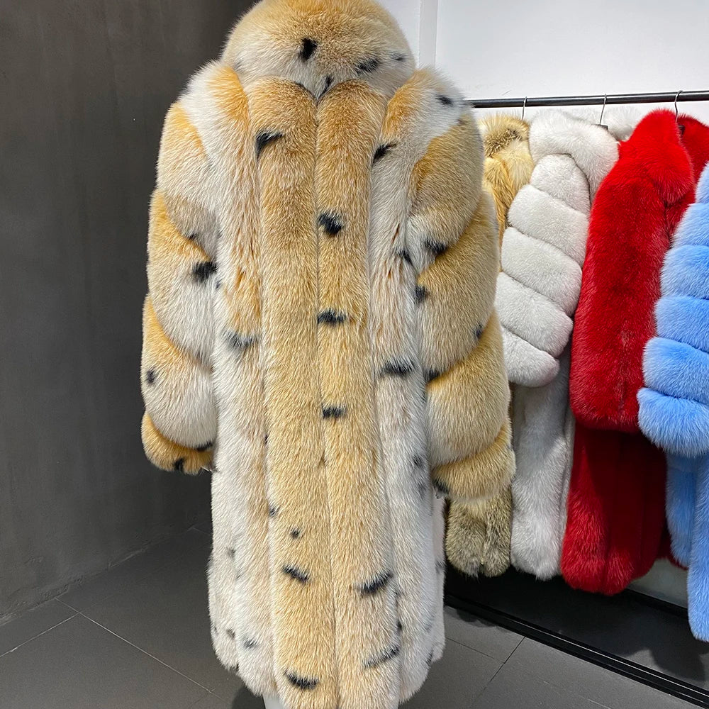 Luxury Polka Dot Long Real Fur Coats