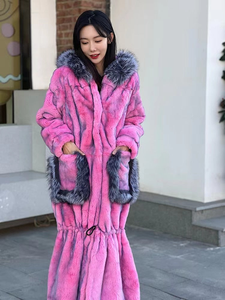 Real Fur X-Long Coats Real Fur Hood