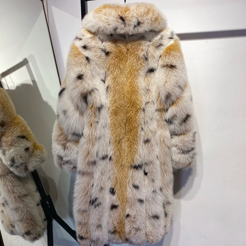 Luxury Polka Dot Long Real Fur Coats